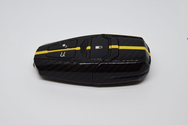 Carbon Fibre Effect & Speed Yellow AMR Stripe Aston Martin Valet Key