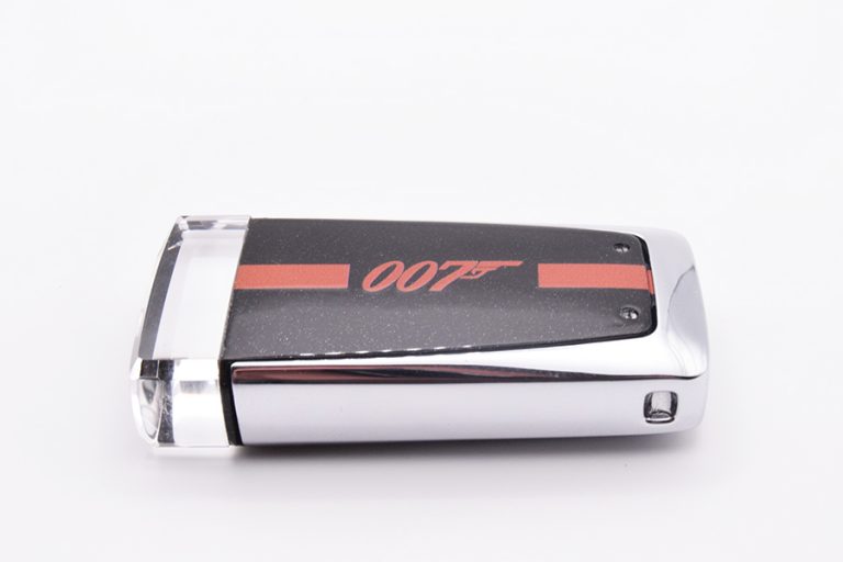 Onyx Black Aston Martin Glass ECU Key with Red Stripe and 007 Logo